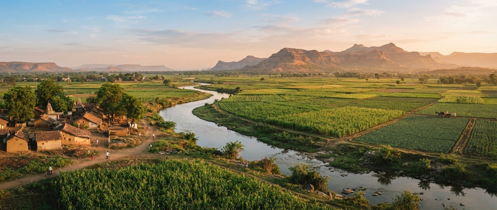 Farmland and a river near Malegaon in North Maharashtra